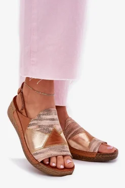 Skórzane Sandały Damskie Na Koturnie Z Plecionką Maciejka L7067-29 Brązowe