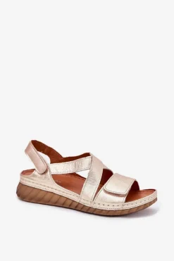 Skórzane Sandały Damskie Na Rzep Maciejka L6848-25 Złote