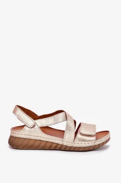 Skórzane Sandały Damskie Na Rzep Maciejka L6848-25 Złote