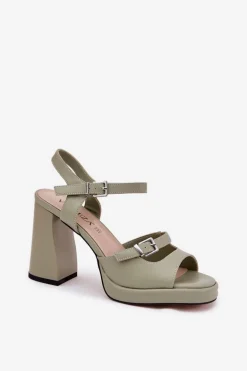 Skórzane Sandały Damskie Na Słupku Vinceza 77110 Zielone