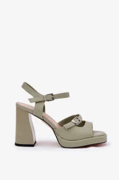 Skórzane Sandały Damskie Na Słupku Vinceza 77110 Zielone