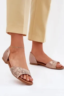 Skórzane Sandały Damskie Na Płaskim Obcasie Maciejka 06947-25 Złote