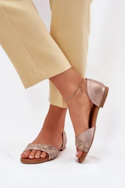 Skórzane Sandały Damskie Na Płaskim Obcasie Maciejka 06947-25 Złote