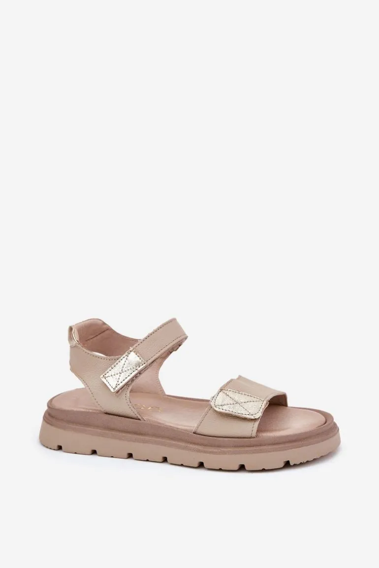 Skórzane Sandały Damskie Na Platformie Zazoo 40443 Beżowe