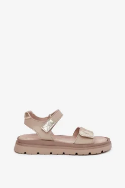 Skórzane Sandały Damskie Na Platformie Zazoo 40443 Beżowe