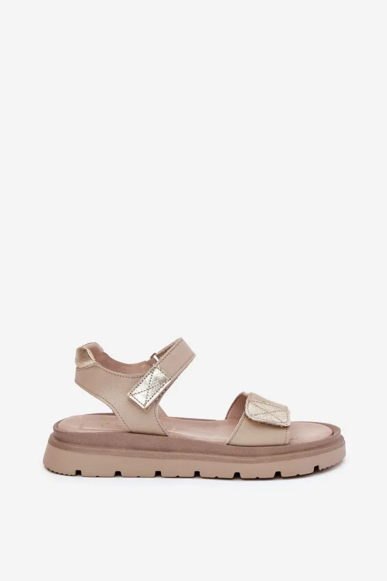 Skórzane Sandały Damskie Na Platformie Zazoo 40443 Beżowe