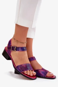 Skórzane Sandały Damskie Na Obcasie Maciejka N6802-15 Fuksja