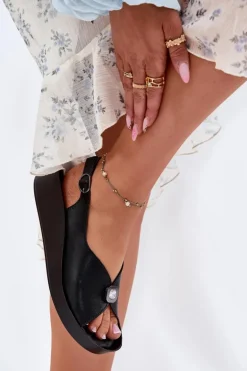 Skórzane Sandały Damskie Na Koturnie I Platformie S.Barski KV51-020 Czarne