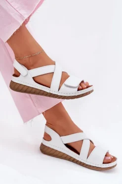 Skórzane Sandały Damskie Na Rzep Maciejka L6848-11 Białe