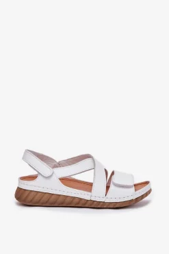Skórzane Sandały Damskie Na Rzep Maciejka L6848-11 Białe