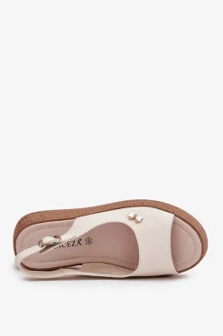 Skórzane Sandały Damskie Na Koturnie Vinceza 41476 Beżowe