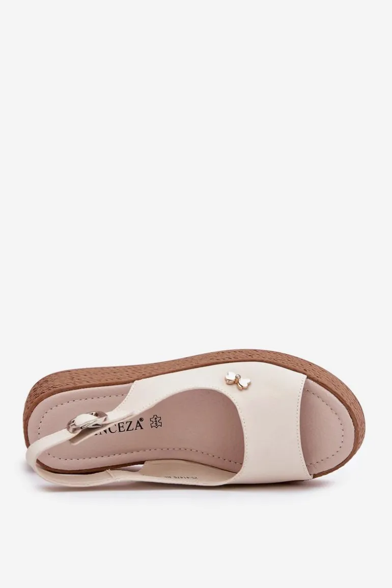 Skórzane Sandały Damskie Na Koturnie Vinceza 41476 Beżowe