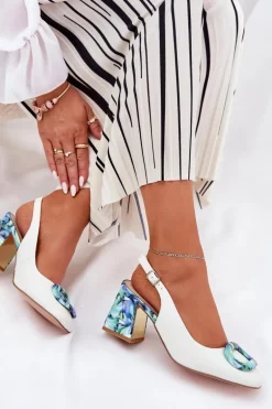 Skórzane Sandały Damskie Na Słupku D&A CR51-002 Białe