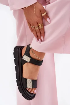 Skórzane Sandały Damskie Na Platformie Zazoo 40443 Czarne