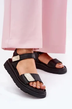 Skórzane Sandały Damskie Na Platformie Zazoo 40443 Czarne