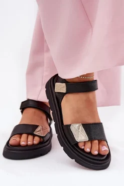 Skórzane Sandały Damskie Na Platformie Zazoo 40443 Czarne