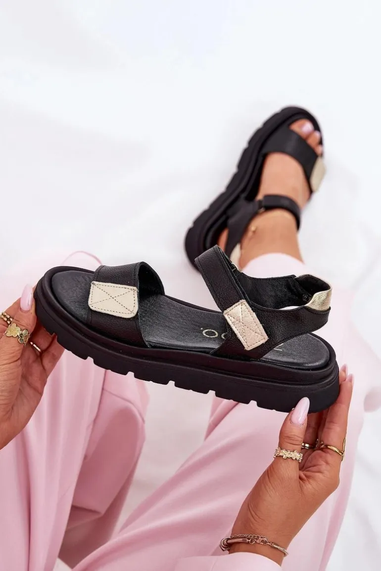 Skórzane Sandały Damskie Na Platformie Zazoo 40443 Czarne