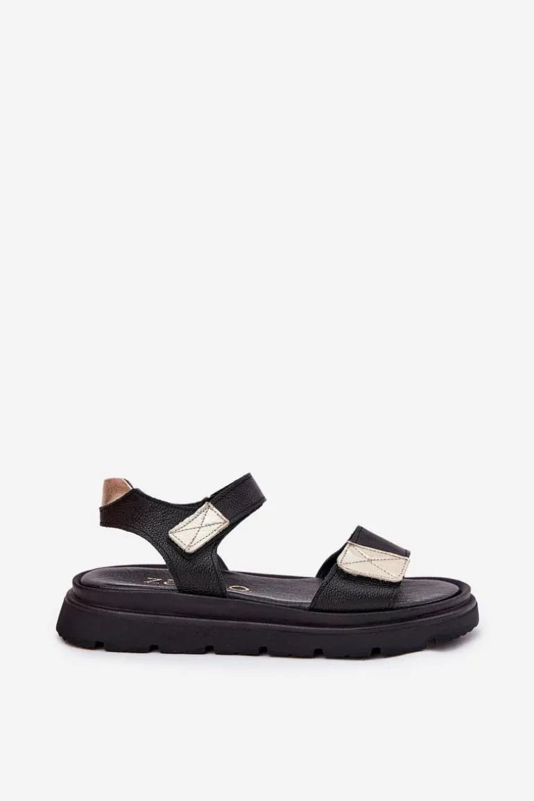 Skórzane Sandały Damskie Na Platformie Zazoo 40443 Czarne