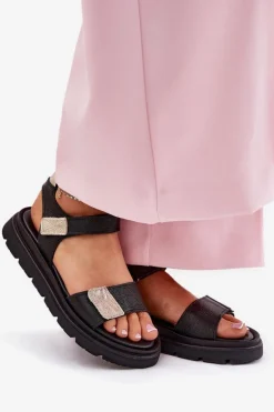 Skórzane Sandały Damskie Na Platformie Zazoo 40443 Czarne