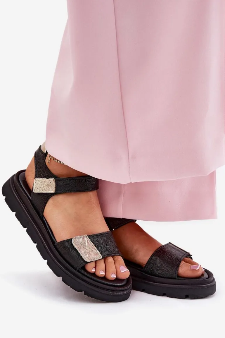 Skórzane Sandały Damskie Na Platformie Zazoo 40443 Czarne