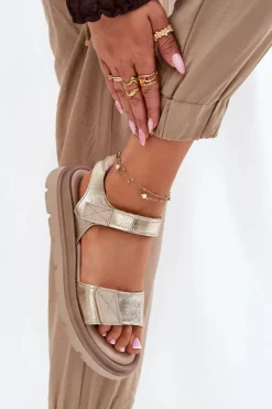 Skórzane Sandały Damskie Na Platformie Zazoo 40443 Złote