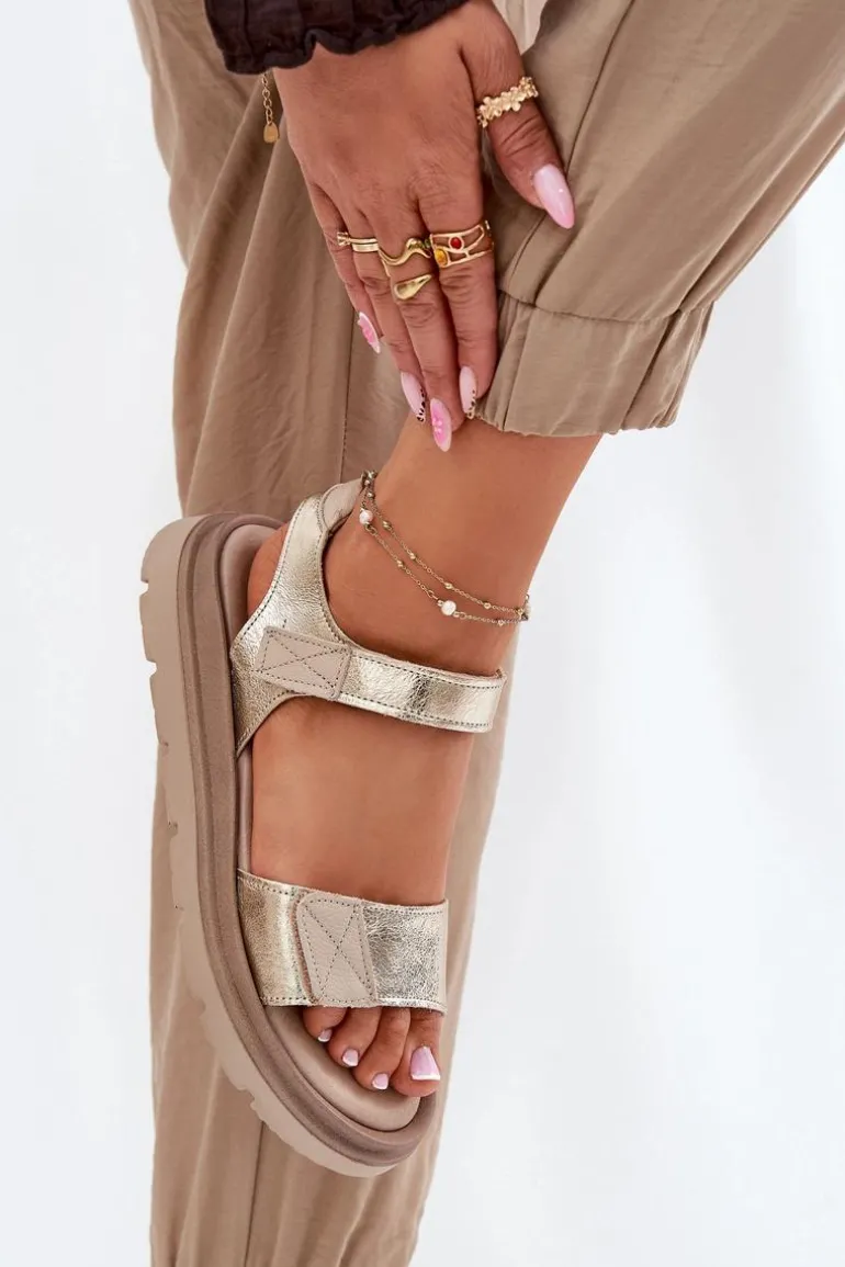 Skórzane Sandały Damskie Na Platformie Zazoo 40443 Złote