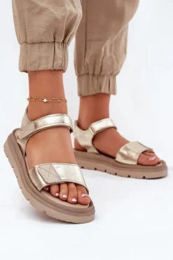 Skórzane Sandały Damskie Na Platformie Zazoo 40443 Złote