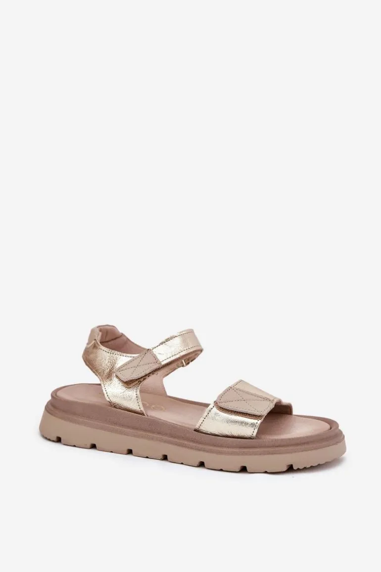 Skórzane Sandały Damskie Na Platformie Zazoo 40443 Złote