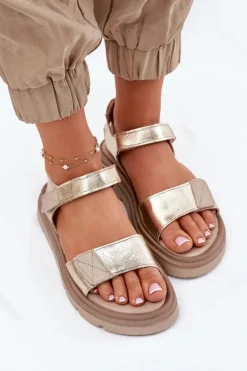 Skórzane Sandały Damskie Na Platformie Zazoo 40443 Złote