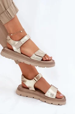 Skórzane Sandały Damskie Na Platformie Zazoo 40443 Złote