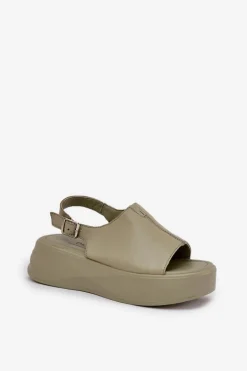 Skórzane Sandały Damskie Na Platformie D&A SJ2301-2 Zielone