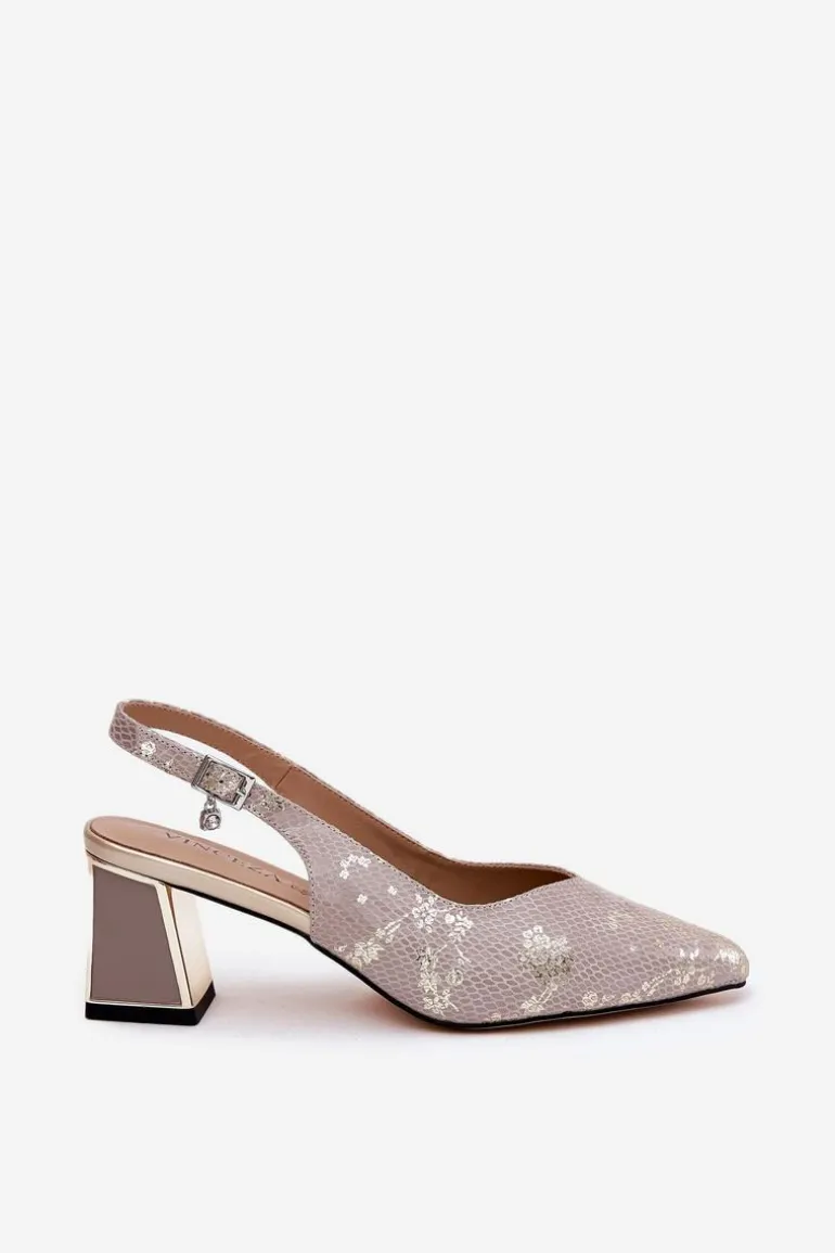 Skórzane Sandały Damskie Na Słupku Ze Szpiczastymi Noskami Vinceza 66733 Złoto-Srebrne