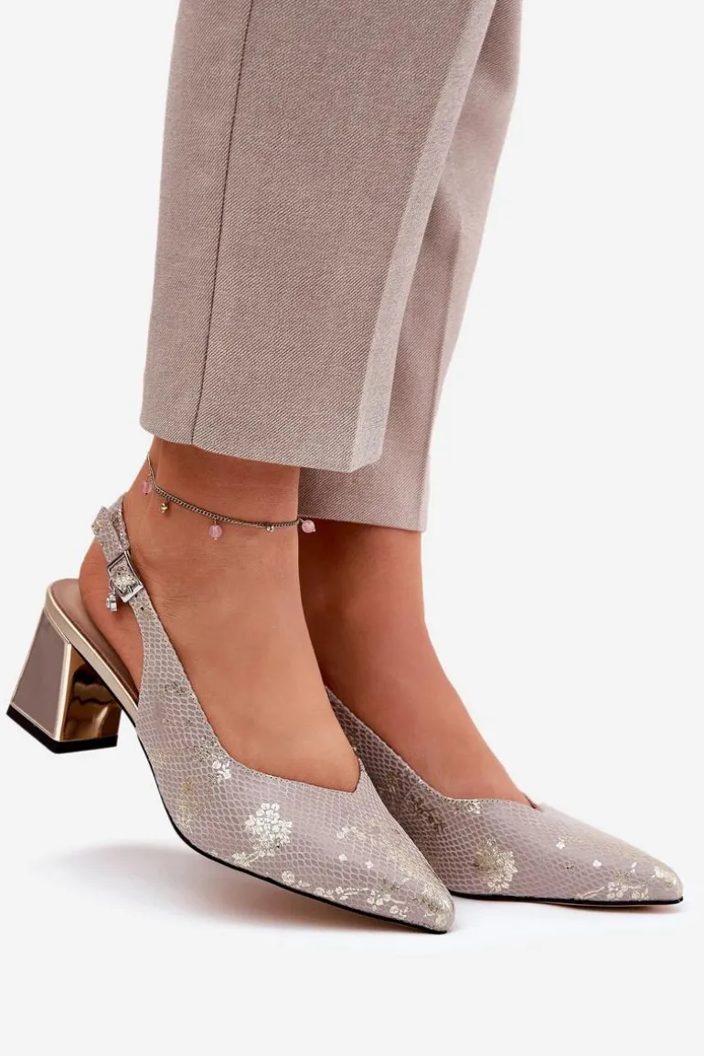 Skórzane Sandały Damskie Na Słupku Ze Szpiczastymi Noskami Vinceza 66733 Złoto-Srebrne