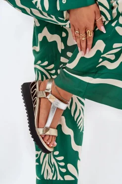 Skórzane Sandały Damskie Na Koturnie D&A CR51-135 Złoto-Srebrne