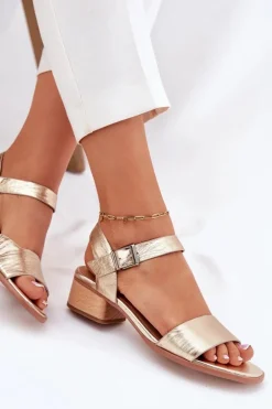 Skórzane Sandały Damskie Na Obcasie Maciejka N6802-25 Złote
