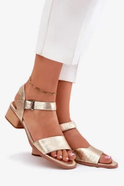 Skórzane Sandały Damskie Na Obcasie Maciejka N6802-25 Złote