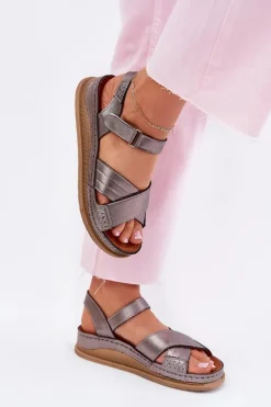 Skórzane Sandały Damskie Na Platformie Maciejka L7064-35 Grafitowe