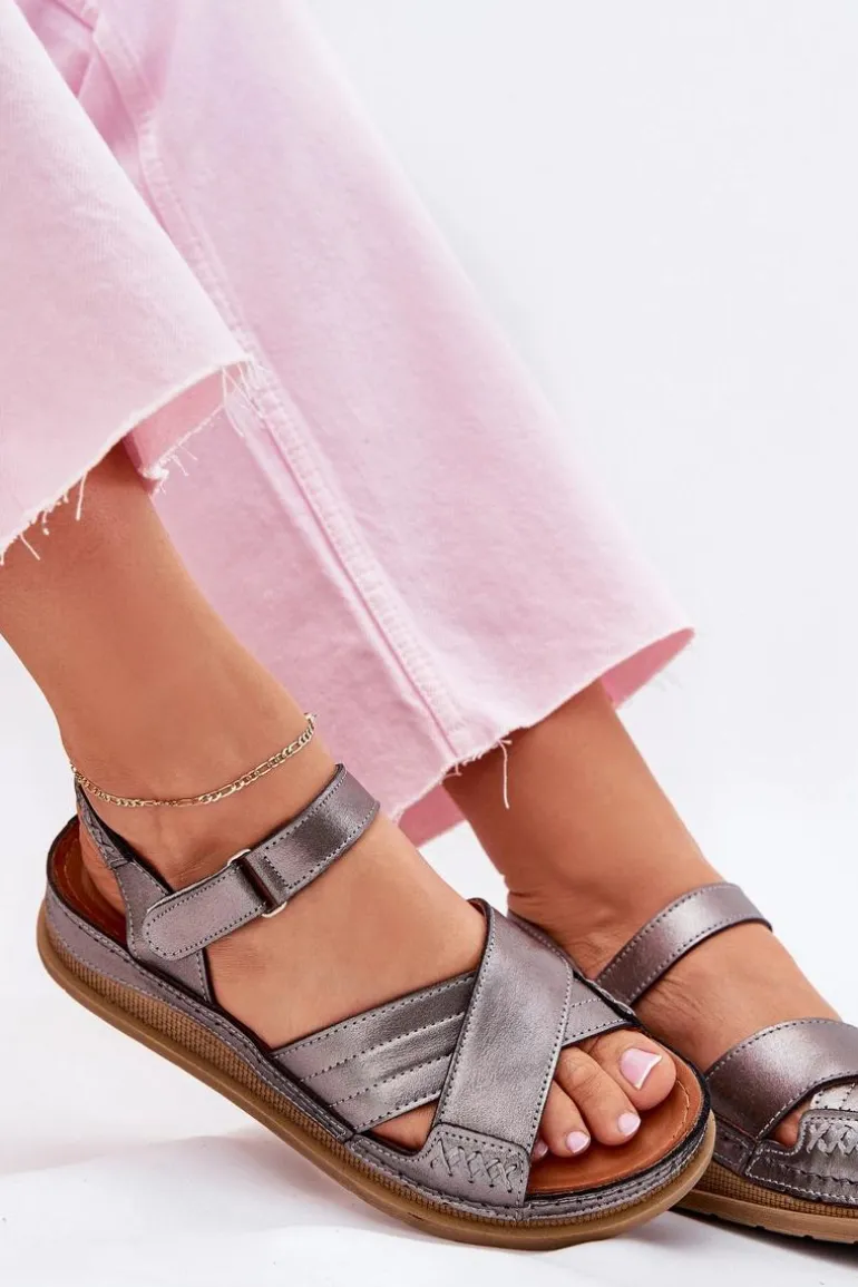 Skórzane Sandały Damskie Na Platformie Maciejka L7064-35 Grafitowe