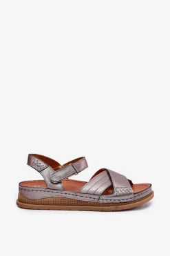 Skórzane Sandały Damskie Na Platformie Maciejka L7064-35 Grafitowe