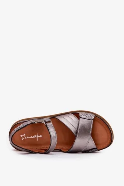 Skórzane Sandały Damskie Na Platformie Maciejka L7064-35 Grafitowe