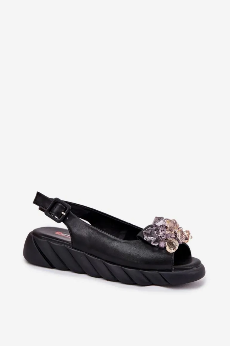 Skórzane Sandały Damskie Z Kryształkami Artiker 54C1628 Czarne