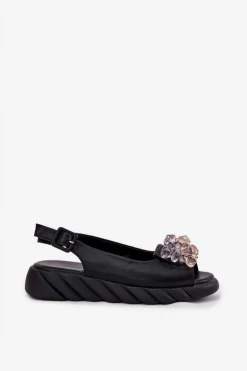 Skórzane Sandały Damskie Z Kryształkami Artiker 54C1628 Czarne