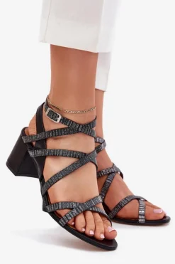 Skórzane Sandały Damskie Z Paseczkami Na Słupku Maciejka 06969-01 Czarne