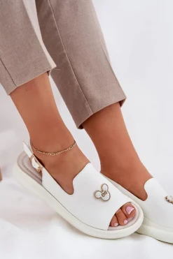 Skórzane Sandały Damskie Z Ozdobą Vinceza 66757 Białe