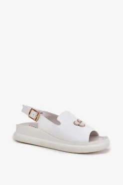 Skórzane Sandały Damskie Z Ozdobą Vinceza 66757 Białe