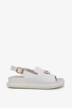 Skórzane Sandały Damskie Z Ozdobą Vinceza 66757 Białe