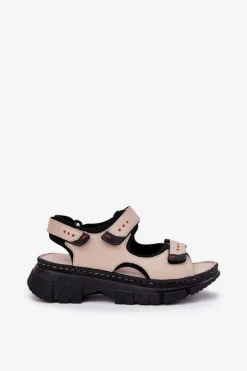 Skórzane Sandały Damskie Z Rzepami Artiker 56C0471 Beżowe