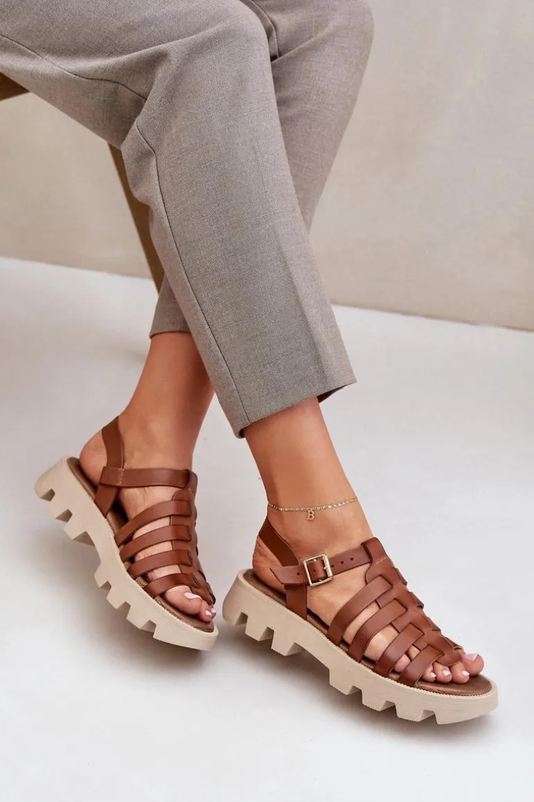 Skórzane Sandały Damskie Zazoo 3695 Camel