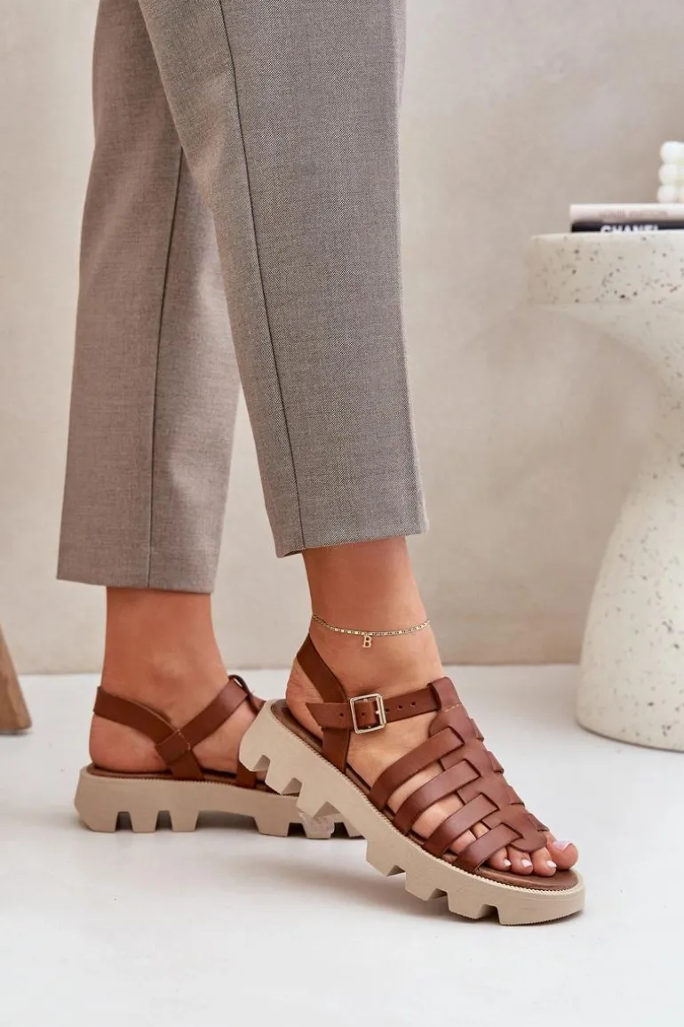 Skórzane Sandały Damskie Zazoo 3695 Camel