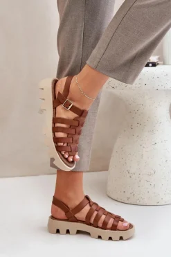 Skórzane Sandały Damskie Zazoo 3695 Camel